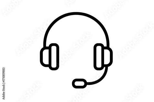 Headset icon for customer service and support. Call center operator symbol. Headphones with microphone for communication, help, and assistance. Vector line art illustration.