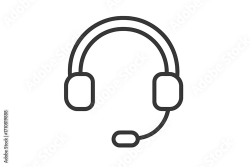 Headset with microphone icon for customer service, support. Call center operator symbol. Helpline, telemarketing, contact center concept. Simple line art vector illustration.