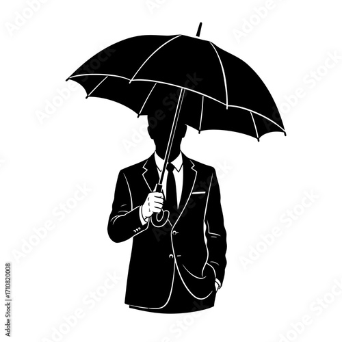 Businessman Silhouette with Umbrella Protection and Style