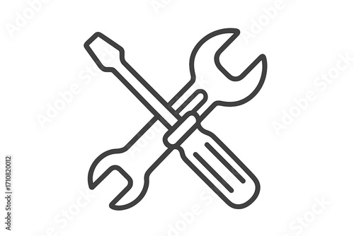 Crossed wrench and screwdriver icon for repair and service. Tools symbol for maintenance, settings, or configuration. Vector line art for workshop, mechanic, or tech support.