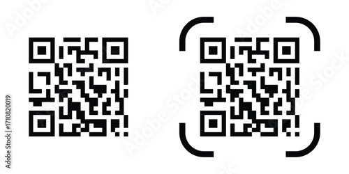 Simple black QR code badge icons, Clean black QR code vector, Flat black QR code designs for print, Vector illustration isolated on white background