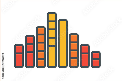 Sound wave music equalizer icon. Audio digital volume level. Music pulse symbol. Graphic bar chart for sound track or radio. Abstract spectrum analyzer vector illustration.
