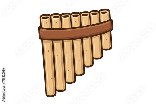 Pan flute vector icon. Musical instrument symbol. Panpipes cartoon illustration. Woodwind folk instrument for ethnic music. Traditional melody and sound concept clipart.