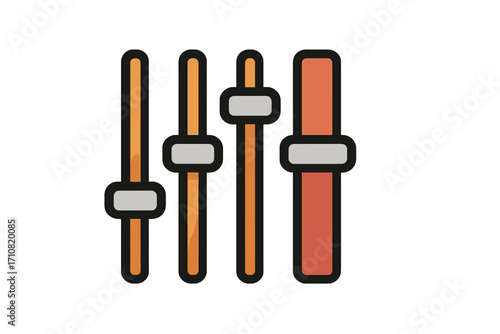 Equalizer icon for music and audio. Sound mixer control panel with sliders. DJ console fader for adjusting volume, bass, and filter. Settings symbol for app or website.