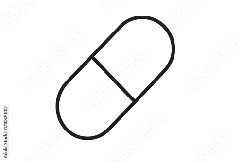 Pill icon. Capsule symbol. Medicine and drug concept. Pharmacy and healthcare graphic. Simple outline vector illustration. Medical tablet, vitamin, or supplement design.