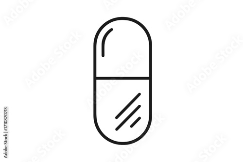 Pill icon. Capsule symbol. Medicine and pharmacy concept. Medical drug vector illustration. Simple line art for healthcare. Treatment, vitamin, supplement, dosage sign.