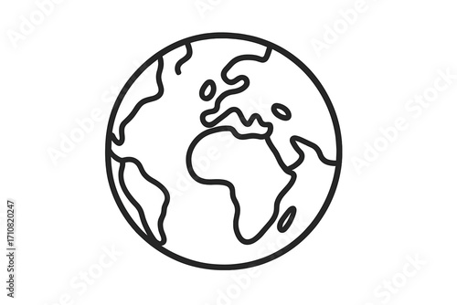 Earth globe icon. Planet line art symbol for ecology and environment concept. World map linear style vector illustration. Global travel and international business sign.