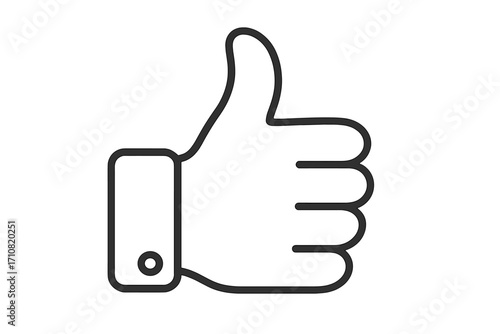 Thumbs up icon. Like symbol. Hand gesture for approval, success, and positive feedback. Social media icon. Good job sign. Vector line art illustration for web and apps.