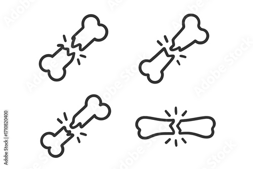 Broken bone line icon set. Bone fracture, injury symbol collection. Orthopedics, trauma, and skeletal health concept. Simple medical vector illustration for healthcare design.