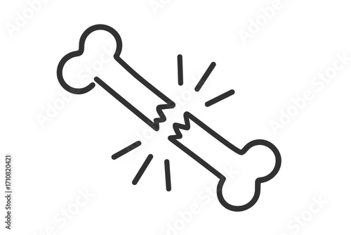 Broken bone icon. Bone fracture symbol. Skeletal trauma and injury concept. Human anatomy. Orthopedic medicine and healthcare pictogram. Osteoporosis risk. Pain and accident.