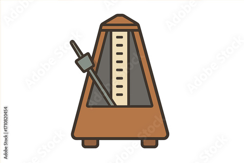 Metronome icon. Classic music equipment for tempo and rhythm. Beat and time keeping tool. Musical instrument concept. Pace and timing symbol. Vector cartoon illustration isolated.