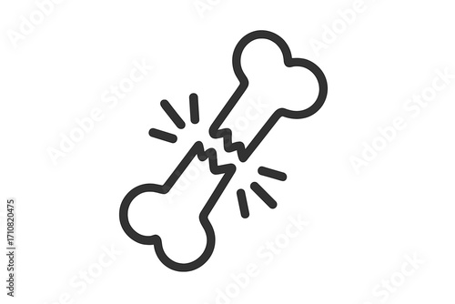 Broken bone icon vector illustration. Bone fracture linear symbol. Orthopedic trauma. Medical emergency and skeletal injury concept. Osteoporosis sign. Human anatomy design.