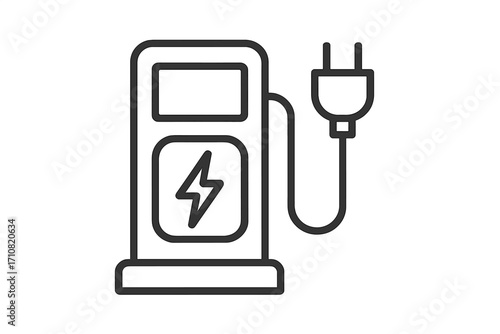 Electric car charging station icon. EV charge point line symbol. Automobile battery charger. Eco friendly vehicle refueling concept. Green energy sustainable transport technology.