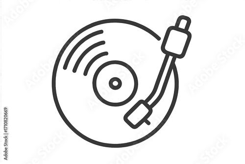 Vinyl record player line art icon. Retro turntable vector illustration. Music, sound, and audio concept. Old gramophone for a DJ, melody, and party. Minimalist design element.