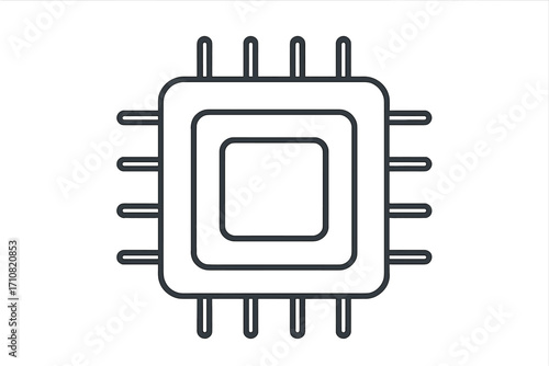 Processor icon CPU symbol. Microchip line art. Computer hardware component. Integrated circuit technology concept. Electronic element vector. Digital brain chip outline isolated.