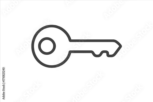 Key icon security access. Linear outline vector. Concept of safety, privacy, real estate, solution, opportunity, login. House lock unlock symbol. Simple minimalist graphic.