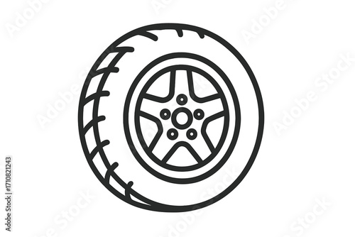 Car wheel line icon. Automobile tire symbol for auto service. Vehicle repair and maintenance concept. Automotive transport part. Simple vector linear illustration isolated.