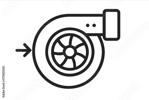 Turbocharger line icon. Car engine part for power boost and performance. Automotive tuning and race concept. Vector symbol of a turbo. Motor speed and supercharger illustration.