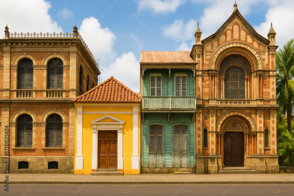 Obraz premium The colorful building in the downtown of Fort-de-France, Martinique