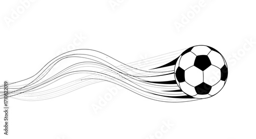 Dynamic Black and White Soccer Ball in Motion with Flowing Lines