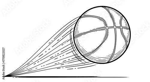 Dynamic Basketball in Motion, Hand-Drawn Style