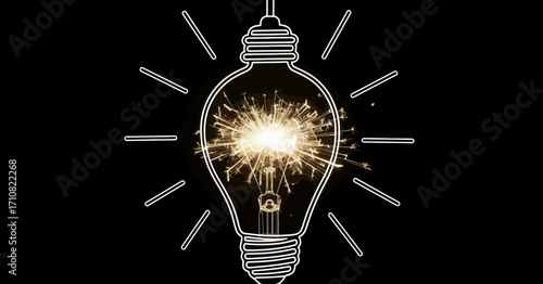 Glowing Incandescent Light Bulb with Sparkler Explosion Inside