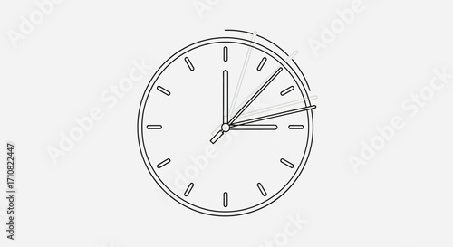 Minimalist black outline clock illustration depicting time change with multiple moving hands and arc.