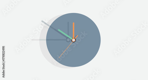 Minimalist Clock Illustration with Orange and Green Hands, Blue Face