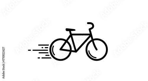 Simple black bicycle icon in motion, a stylized graphic with speed lines indicating fast movement.
