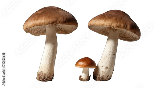 Three Brown Mushrooms on Black Background fungi food isolated on a transparent background