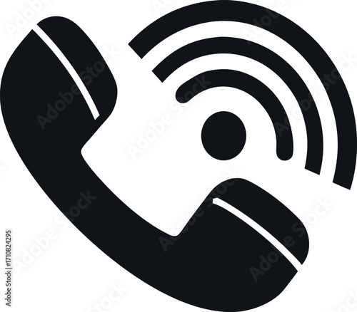 Vector art of black telephone receiver with signal waves communication and connection concept contact us icon customer service