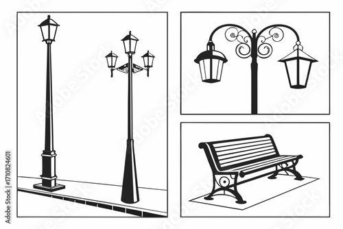 set of street lamps