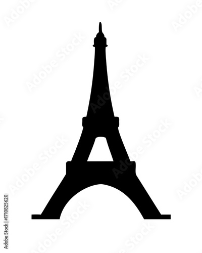 Silhouette of the Eiffel Tower isolated on white background.Eiffel tower black silhouette on white background, 3D rendering
