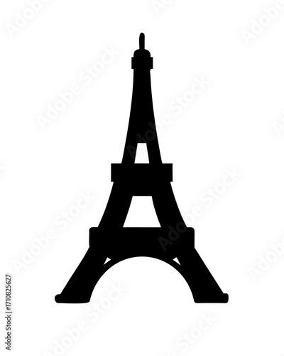 Silhouette of the Eiffel Tower isolated on white background.Eiffel tower black silhouette on white background, 3D rendering
