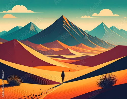 Fototapeta Naklejka Na Ścianę i Meble -  Desert Wanderer Silhouette Landscape