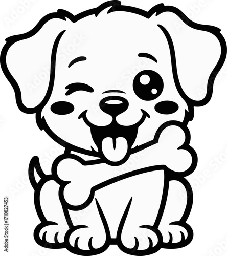 Vector art of charming puppy cartoon delightful puppy character with a bone, winking eye, and happy expression, perfect for petrelated designs, childrens illustrations, and playful themes