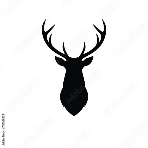 Majestic stag head against a white background a striking black silhouette