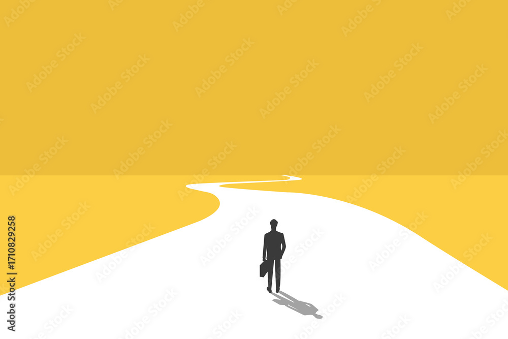 Obraz premium Businessman follow a path for business opportunities. visionary leadership different business routes. Symbol of ambition, motivation and long road ahead