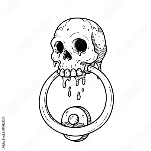 Skull door knocker dripping with slime in gothic style for Halloween  