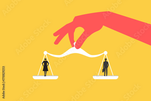 Businessman and business woman standing on scale. concept of gender gap or business inequality concept. Business career challenge symbol. Eps10 vector illustration