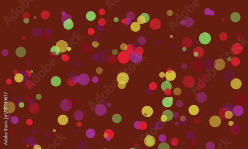 Abstract background with colorful circles on deep red brown backdrop