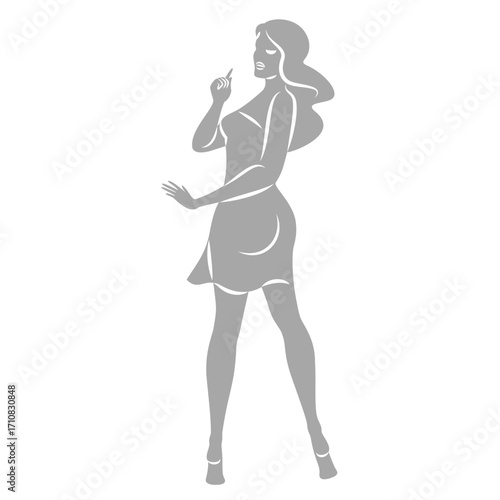 Silhouette of a woman in style. The girl is slender and beautiful. Lady is suitable for aesthetic decor, posters, stickers, logo. Vector illustration.