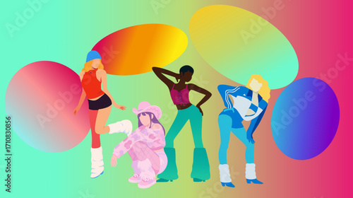 colorful people celebrating and dancing pride, lgbtq rights with flag background , diversity wallpaper, screenlock vector	