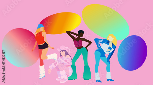 colorful people celebrating and dancing pride, lgbtq rights with flag background , diversity wallpaper, screenlock vector	