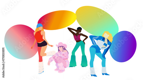 colorful people celebrating and dancing pride, lgbtq rights with flag background , diversity wallpaper, screenlock vector	