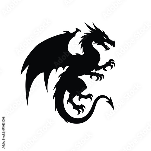 A striking black dragon design with detailed wings and claws silhouette