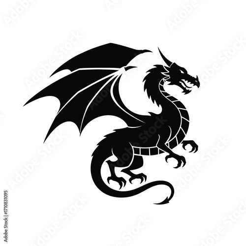 Detailed black dragon design with outstretched wings a striking silhouette