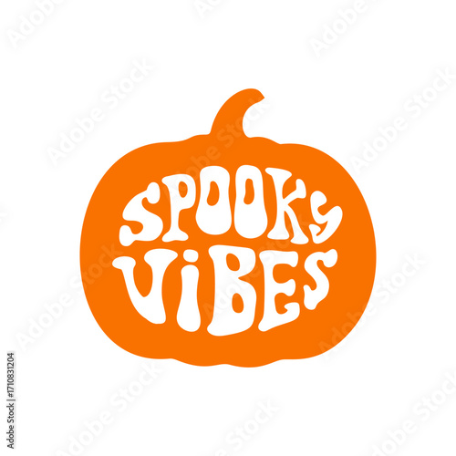Spooky vibes Halloween pumpkin design with retro typography