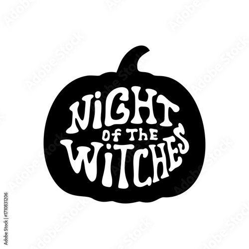 Halloween pumpkin silhouette with night of the witches text for spooky seasonal design