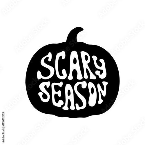 Scary season pumpkin graphic with bold text for Halloween designs
